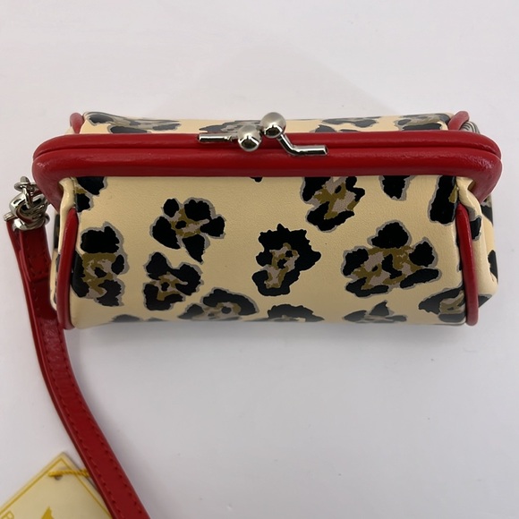 Baekgaard Leopard Print with Red Trim & Silver Hardware Kiss Lock Wristlet NWT - Picture 3 of 15
